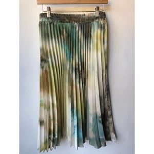 Zara Pleated Midi Skirt in Green, Olive, Cream “sea glass”